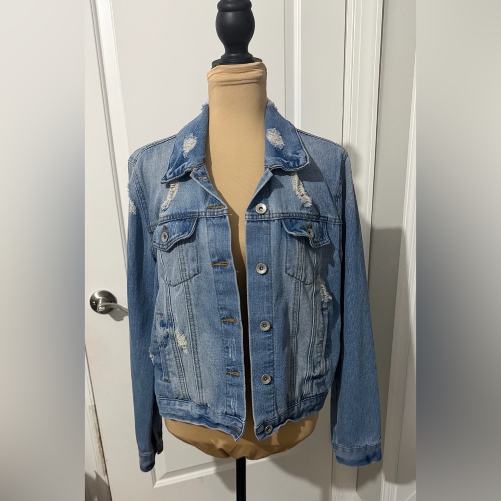 Ci Sono Women's Blue Denim Jacket Distressed